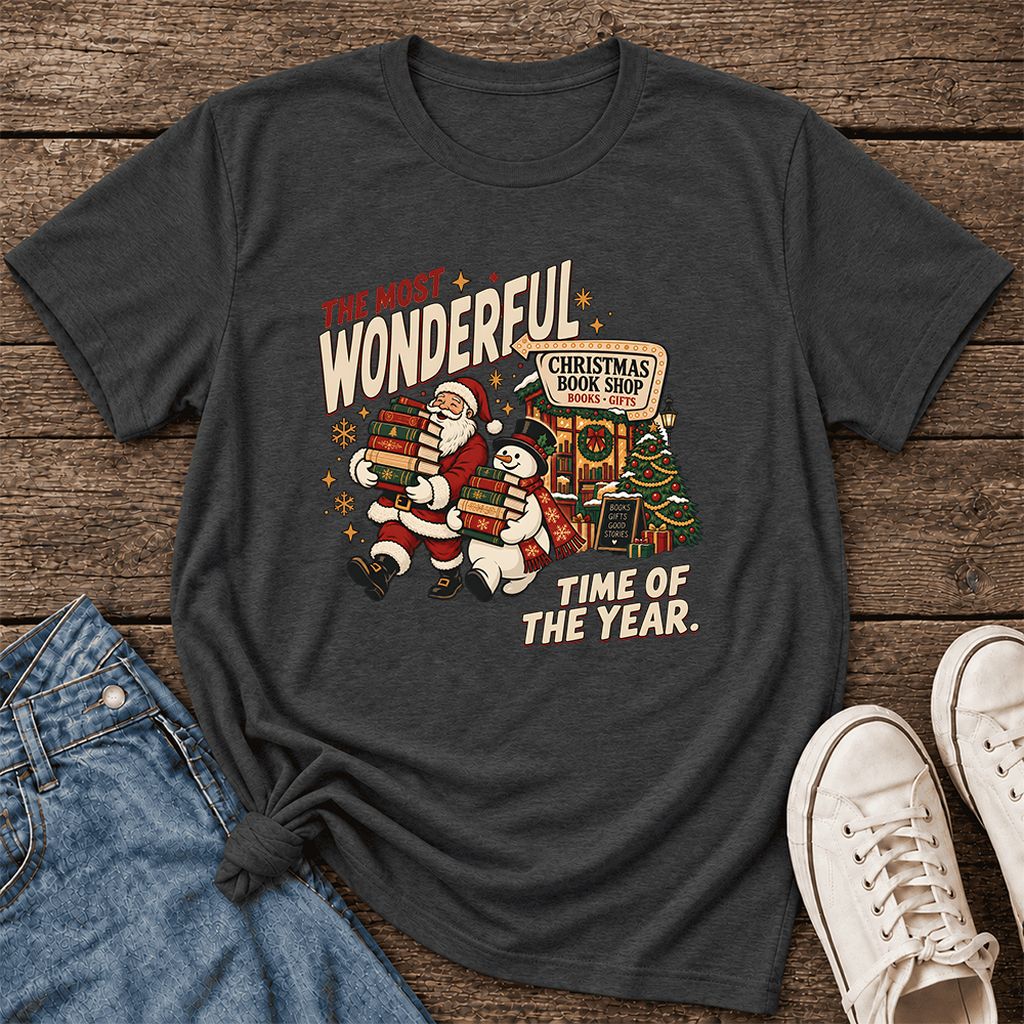 Most Wonderful Time Ultra-Soft Cotton T-Shirt | Christmas  Reader Gift Dark Grey Heather