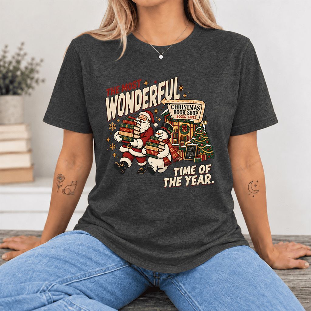 Most Wonderful Time Ultra-Soft Cotton T-Shirt | Christmas  Reader Gift Dark Grey Heather