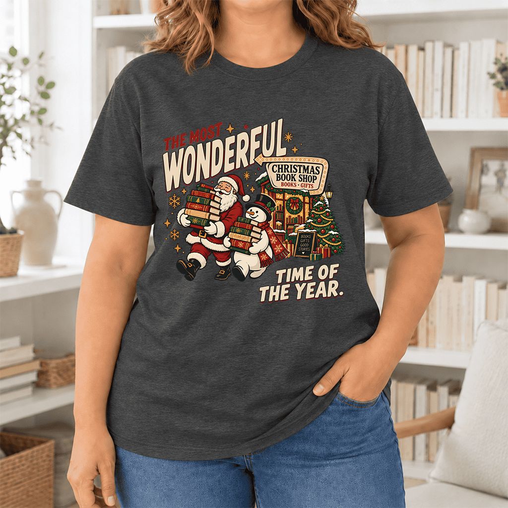Most Wonderful Time Ultra-Soft Cotton T-Shirt | Christmas  Reader Gift Dark Grey Heather