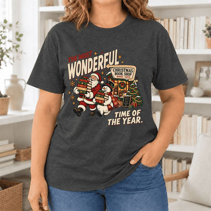 Most Wonderful Time Ultra-Soft Cotton T-Shirt | Christmas  Reader Gift Dark Grey Heather