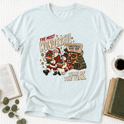 Most Wonderful Time Ultra-Soft Cotton T-Shirt | Christmas  Reader Gift Heather Ice Blue