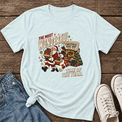 Most Wonderful Time Ultra-Soft Cotton T-Shirt | Christmas  Reader Gift Heather Ice Blue
