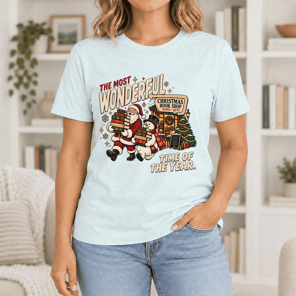 Most Wonderful Time Ultra-Soft Cotton T-Shirt | Christmas  Reader Gift Heather Ice Blue