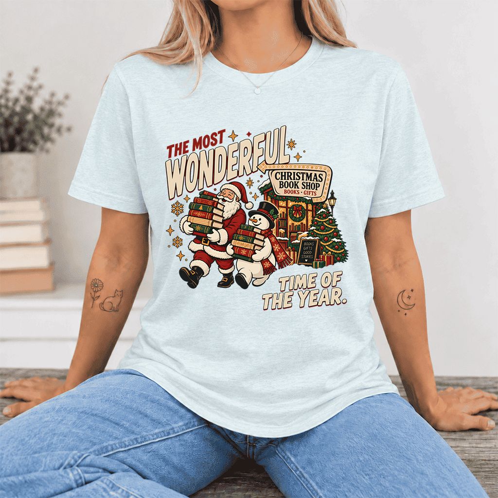 Most Wonderful Time Ultra-Soft Cotton T-Shirt | Christmas  Reader Gift Heather Ice Blue
