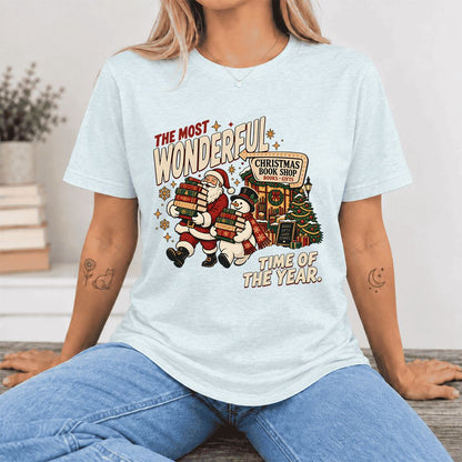 Most Wonderful Time Ultra-Soft Cotton T-Shirt | Christmas  Reader Gift Heather Ice Blue