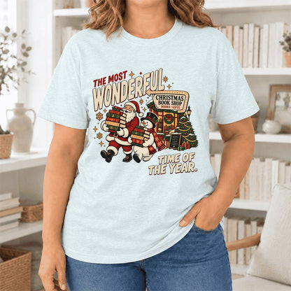 Most Wonderful Time Ultra-Soft Cotton T-Shirt | Christmas  Reader Gift Heather Ice Blue