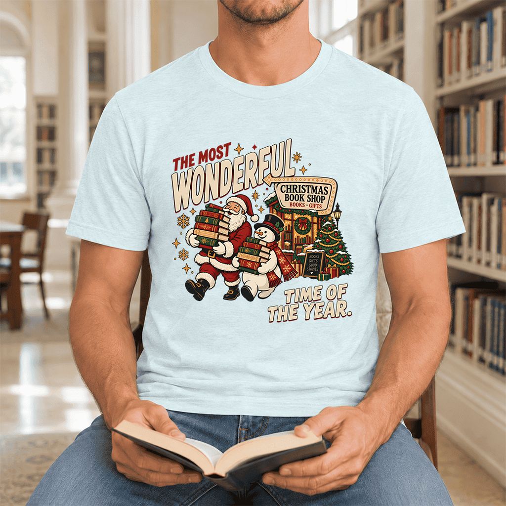 Most Wonderful Time Ultra-Soft Cotton T-Shirt | Christmas  Reader Gift Heather Ice Blue