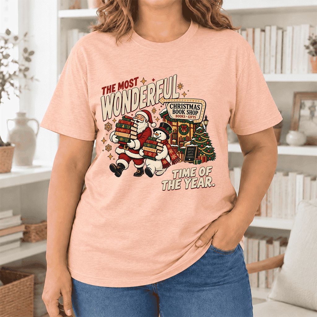 Most Wonderful Time Ultra-Soft Cotton T-Shirt | Christmas  Reader Gift Heather Peach
