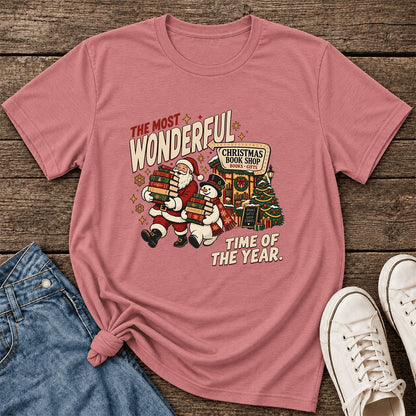 Most Wonderful Time Ultra-Soft Cotton T-Shirt | Christmas  Reader Gift Mauve