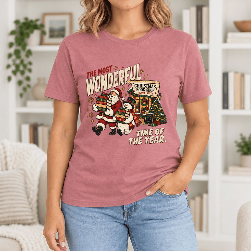 Most Wonderful Time Ultra-Soft Cotton T-Shirt | Christmas  Reader Gift Mauve
