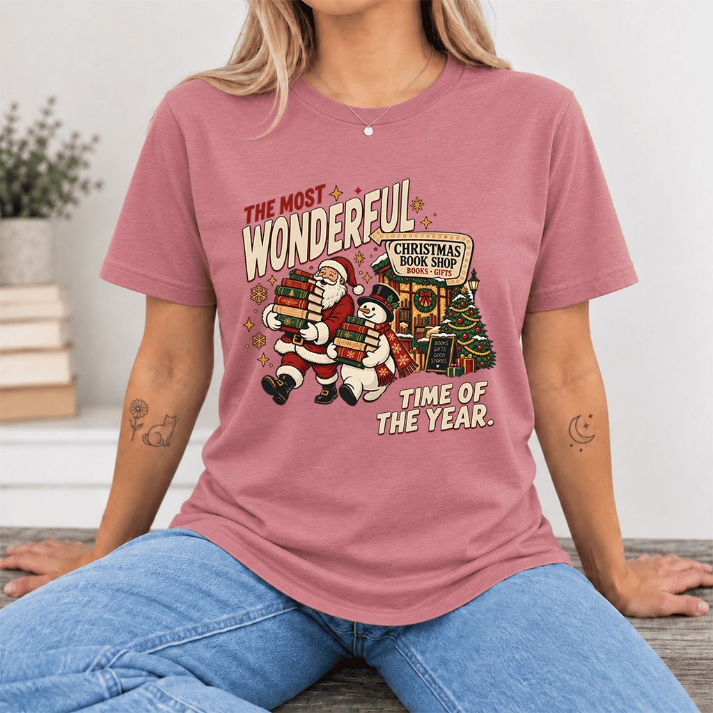 Most Wonderful Time Ultra-Soft Cotton T-Shirt | Christmas  Reader Gift Mauve
