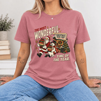 Most Wonderful Time Ultra-Soft Cotton T-Shirt | Christmas  Reader Gift Mauve