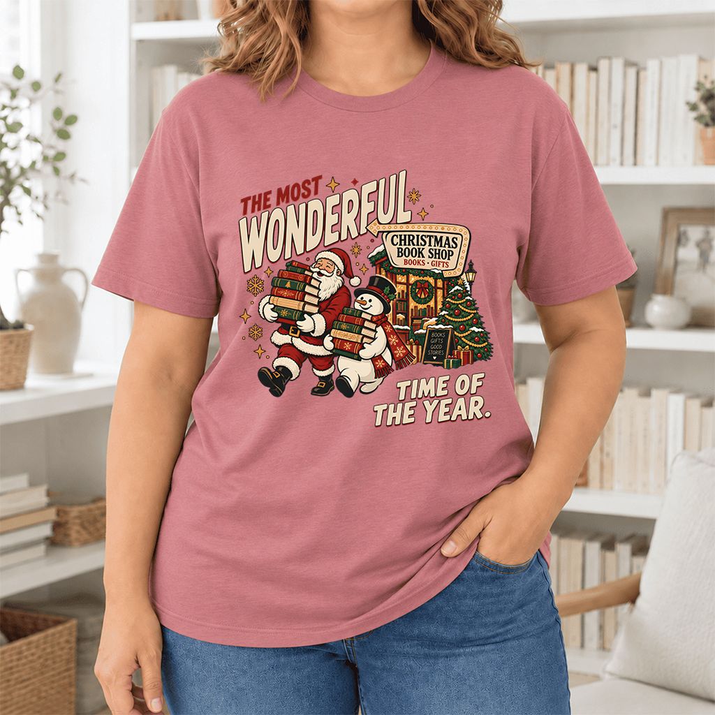 Most Wonderful Time Ultra-Soft Cotton T-Shirt | Christmas  Reader Gift Mauve