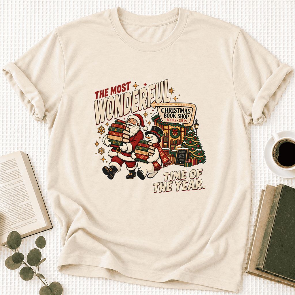 Most Wonderful Time Ultra-Soft Cotton T-Shirt | Christmas  Reader Gift Natural