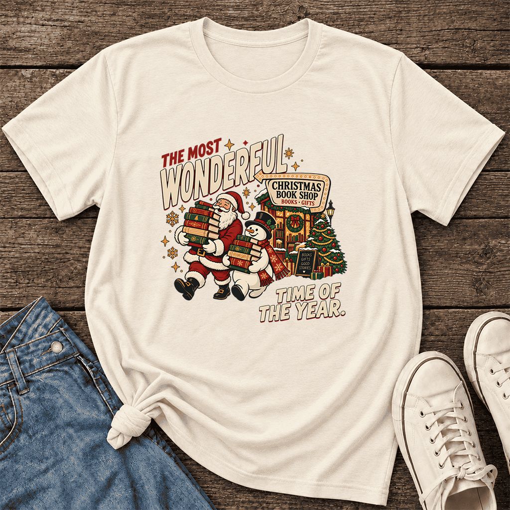 Most Wonderful Time Ultra-Soft Cotton T-Shirt | Christmas  Reader Gift Natural