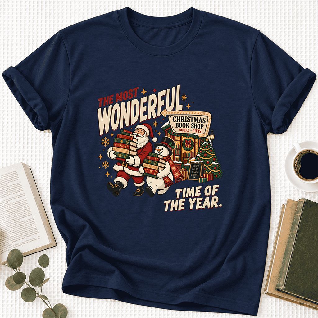 Most Wonderful Time Ultra-Soft Cotton T-Shirt | Christmas  Reader Gift Navy