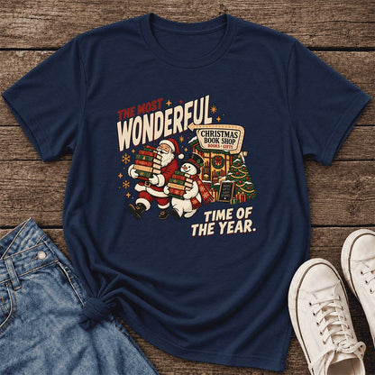 Most Wonderful Time Ultra-Soft Cotton T-Shirt | Christmas  Reader Gift Navy
