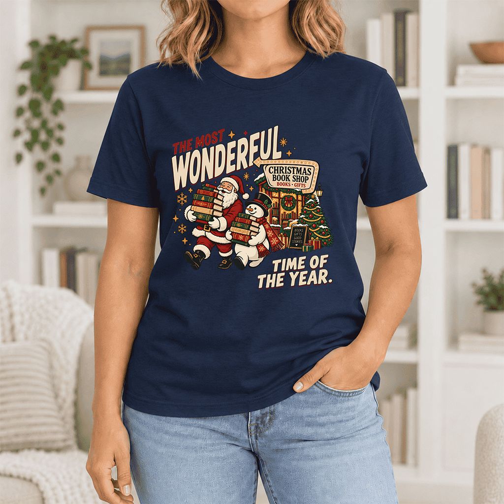 Most Wonderful Time Ultra-Soft Cotton T-Shirt | Christmas  Reader Gift Navy
