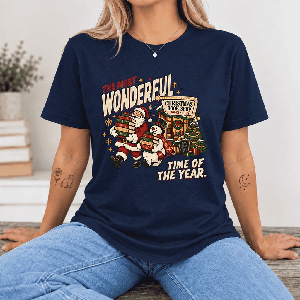 Most Wonderful Time Ultra-Soft Cotton T-Shirt | Christmas  Reader Gift Navy