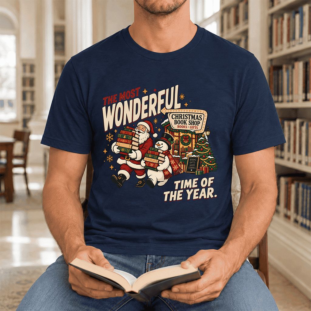 Most Wonderful Time Ultra-Soft Cotton T-Shirt | Christmas  Reader Gift Navy