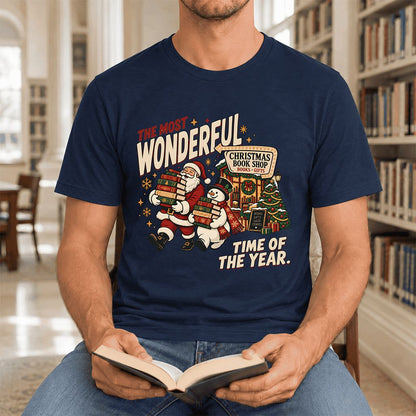 Most Wonderful Time Ultra-Soft Cotton T-Shirt | Christmas  Reader Gift Navy