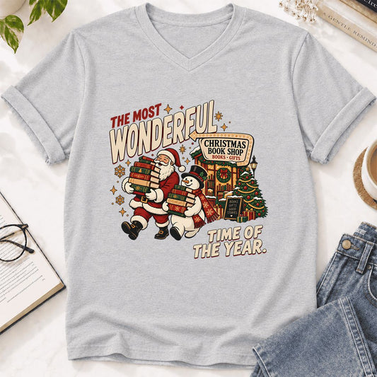 The Most Wonderful Time Of The Year Ultra-Soft V-Neck | Christmas Reader Gift Ash