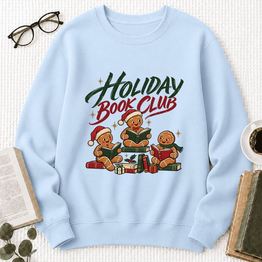 Holiday Book Club Crewneck Sweatshirt | Christmas Reader Gift Light Blue