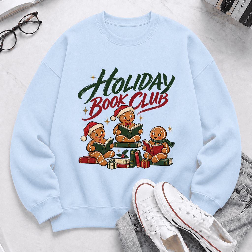 Holiday Book Club Printed Sweatshirt | Christmas Reader Gift Light Blue