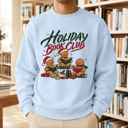 Holiday Book Club Printed Sweatshirt | Christmas Reader Gift Light Blue