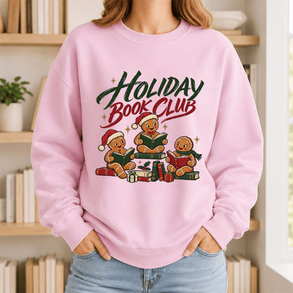 Holiday Book Club Printed Sweatshirt | Christmas Reader Gift Light Pink