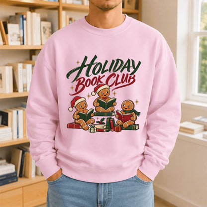 Holiday Book Club Printed Sweatshirt | Christmas Reader Gift Light Pink