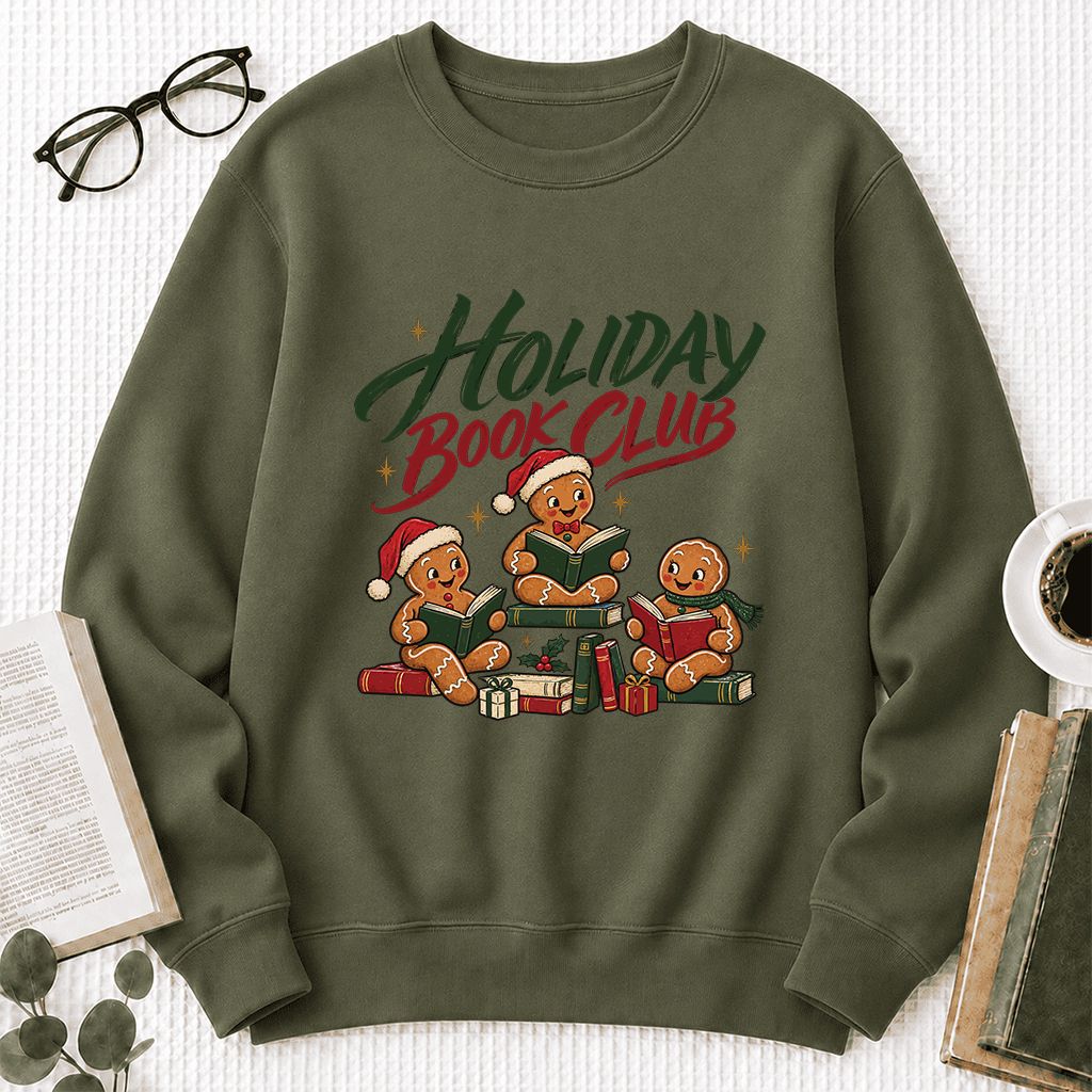 Holiday Book Club Printed Sweatshirt | Christmas Reader Gift Military Green