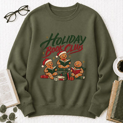 Holiday Book Club Printed Sweatshirt | Christmas Reader Gift Military Green