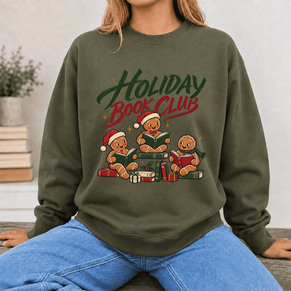 Holiday Book Club Printed Sweatshirt | Christmas Reader Gift Military Green