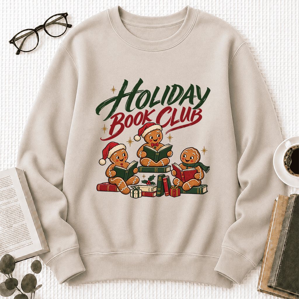 Holiday Book Club Printed Sweatshirt | Christmas Reader Gift Sand