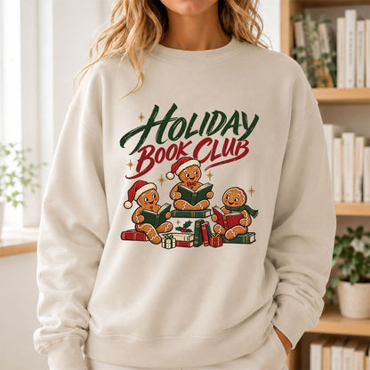 Holiday Book Club Printed Sweatshirt | Christmas Reader Gift Sand