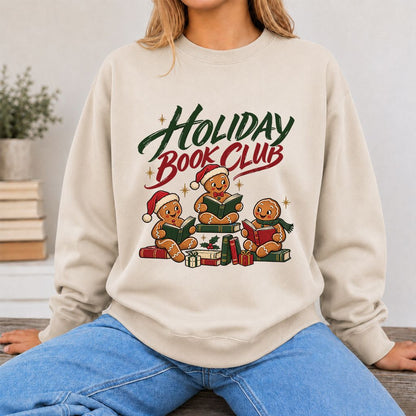 Holiday Book Club Printed Sweatshirt | Christmas Reader Gift Sand