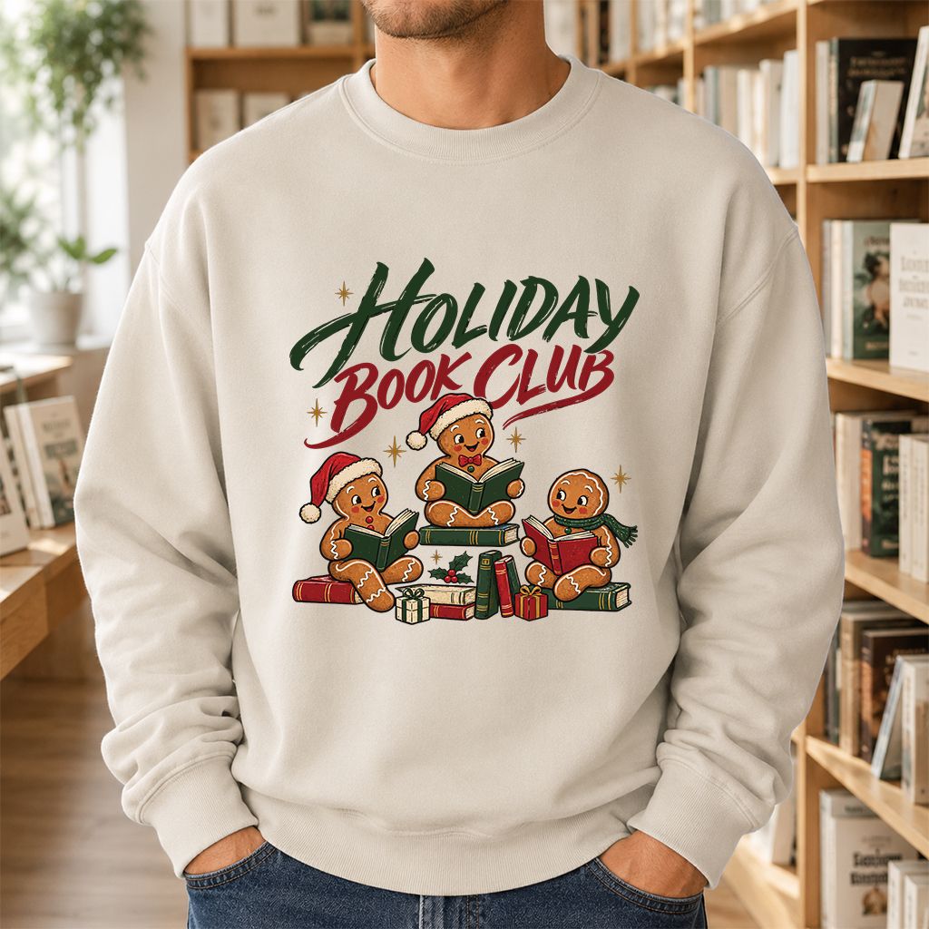 Holiday Book Club Printed Sweatshirt | Christmas Reader Gift Sand