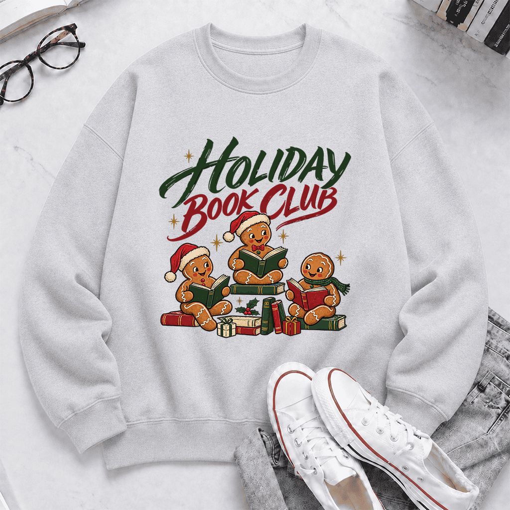 Holiday Book Club Printed Sweatshirt | Christmas Reader Gift Sport Grey