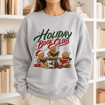 Holiday Book Club Printed Sweatshirt | Christmas Reader Gift Sport Grey