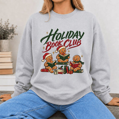 Holiday Book Club Printed Sweatshirt | Christmas Reader Gift Sport Grey