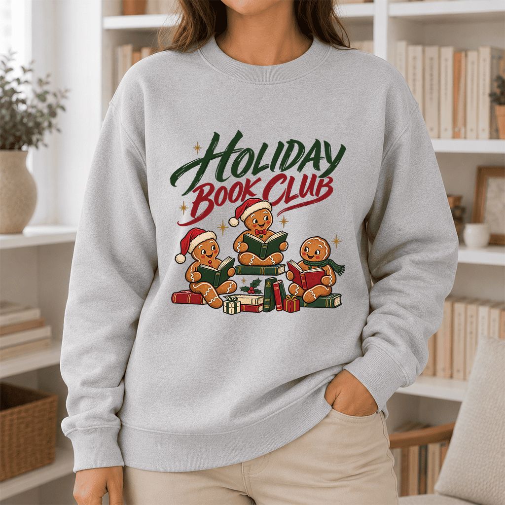 Holiday Book Club Printed Sweatshirt | Christmas Reader Gift Sport Grey