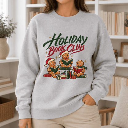 Holiday Book Club Printed Sweatshirt | Christmas Reader Gift Sport Grey