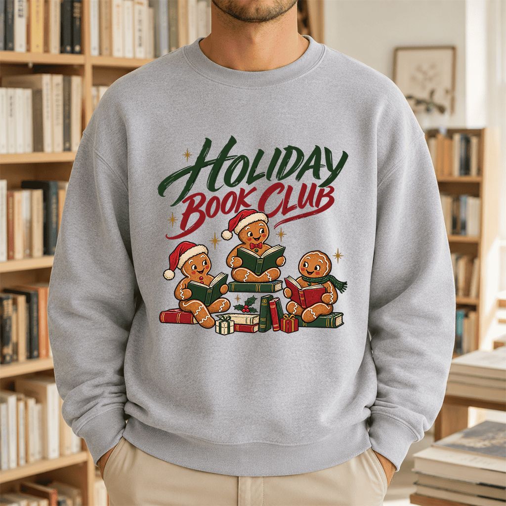 Holiday Book Club Printed Sweatshirt | Christmas Reader Gift Sport Grey