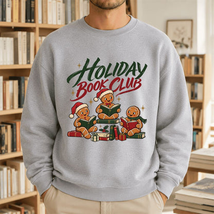 Holiday Book Club Printed Sweatshirt | Christmas Reader Gift Sport Grey