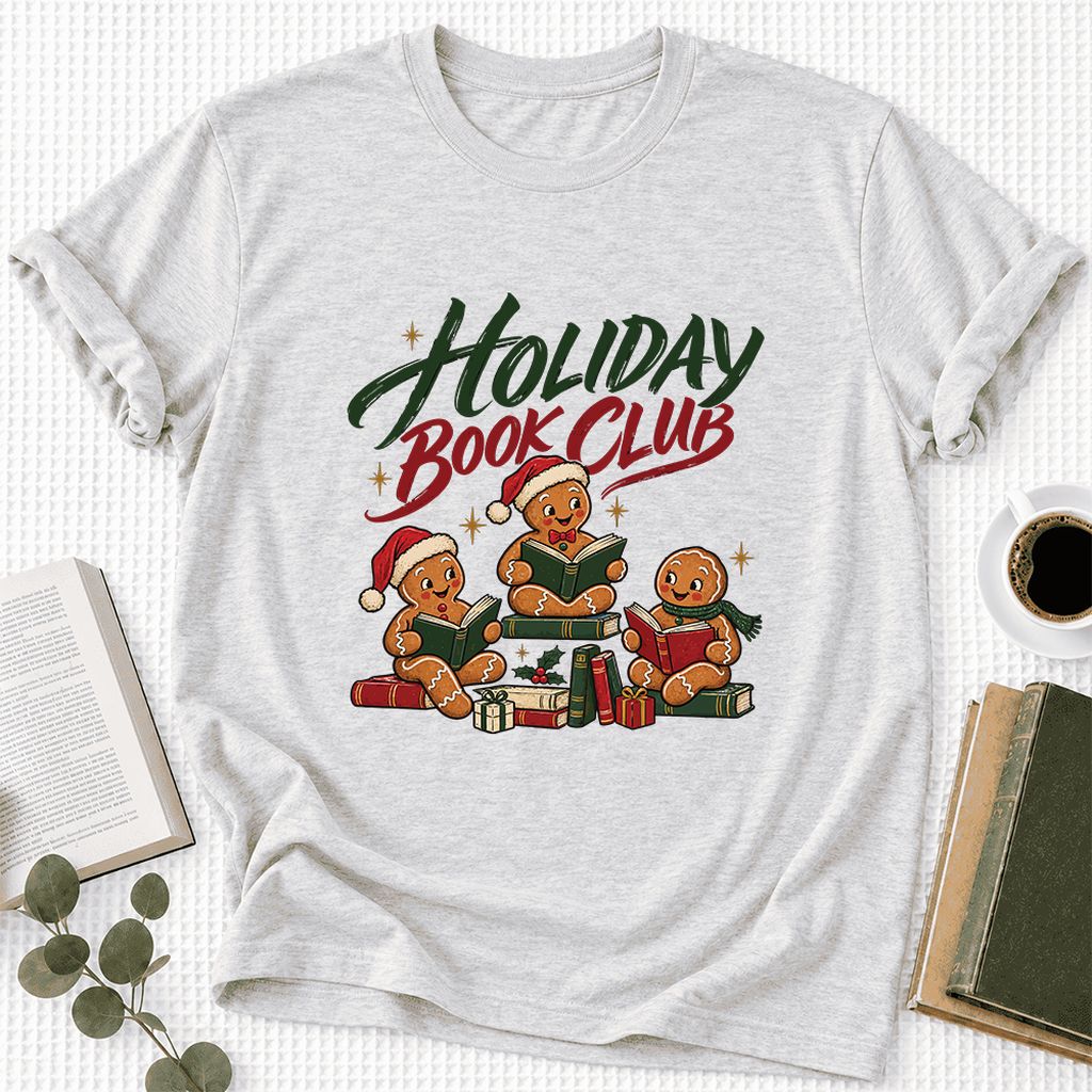 Holiday Book Club Ultra-Soft Cotton T-Shirt | Christmas Reader Gift Ash