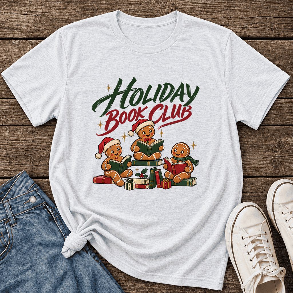 Holiday Book Club Ultra-Soft Cotton T-Shirt | Christmas Reader Gift Ash