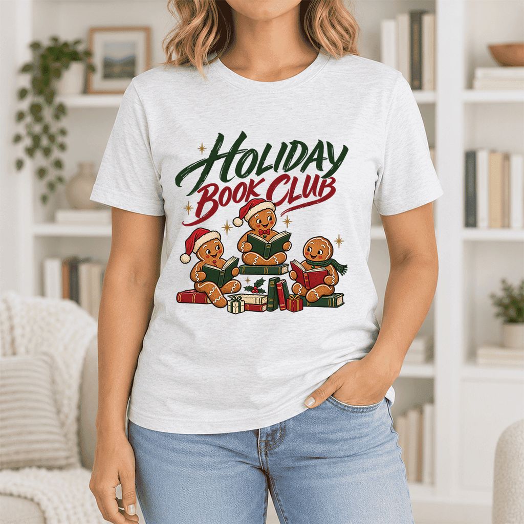 Holiday Book Club Ultra-Soft Cotton T-Shirt | Christmas Reader Gift Ash