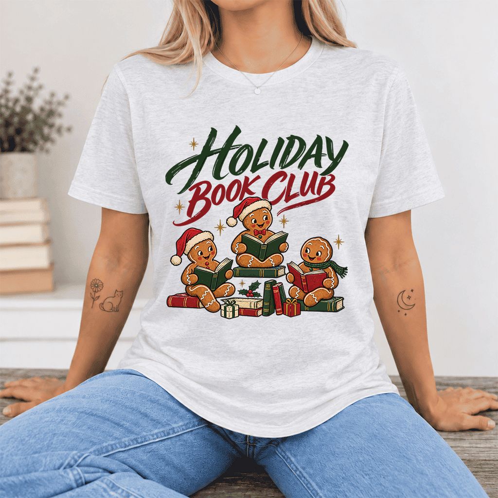 Holiday Book Club Ultra-Soft Cotton T-Shirt | Christmas Reader Gift Ash