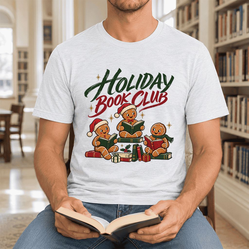 Holiday Book Club Ultra-Soft Cotton T-Shirt | Christmas Reader Gift Ash